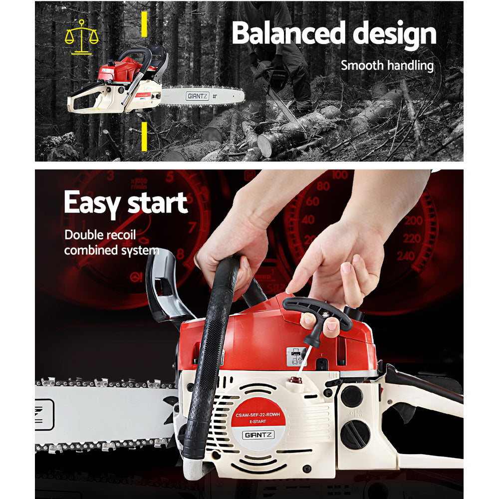Giantz Chainsaw Petrol 75CC 18inches Bar Commercial E-Start Pruning Chain Saw