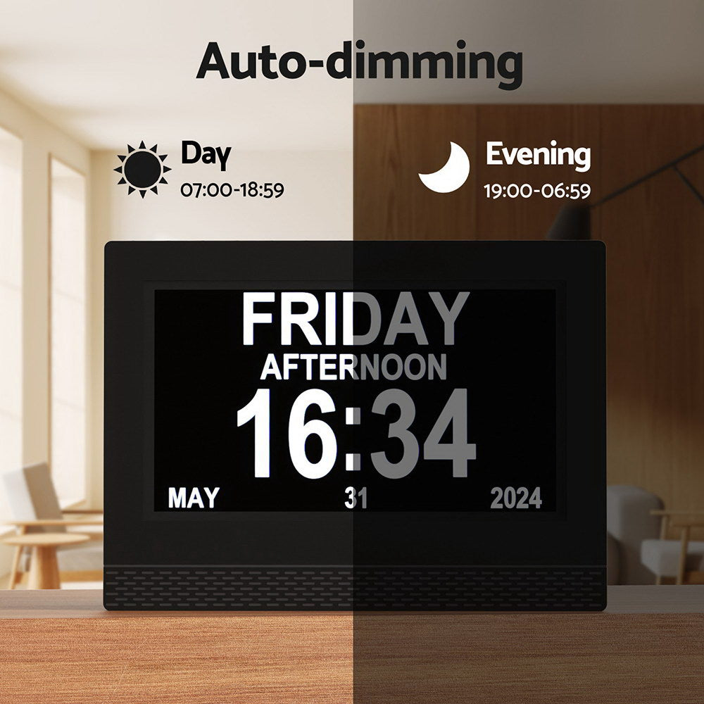 Artiss 7inches Digital Day Clock Calendar Alarm Black