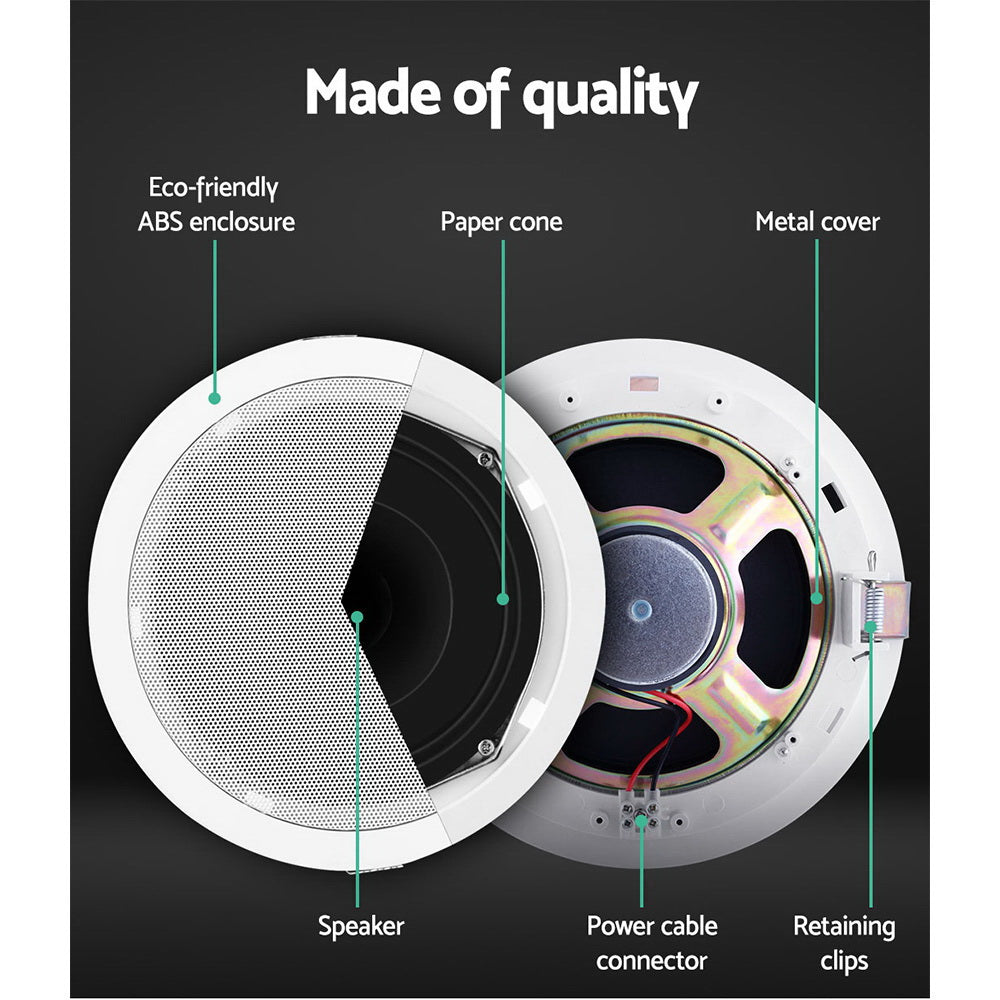 2 x 6inches In Ceiling Speakers Home 80W Speaker Theatre Stereo Outdoor Multi Room