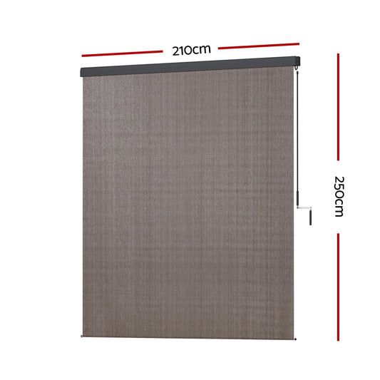 Instahut 2.1X2.5M Outdoor Blinds Awning Roll Down Retractable Knit Fabric Outdoor Blinds Window Shade Brown