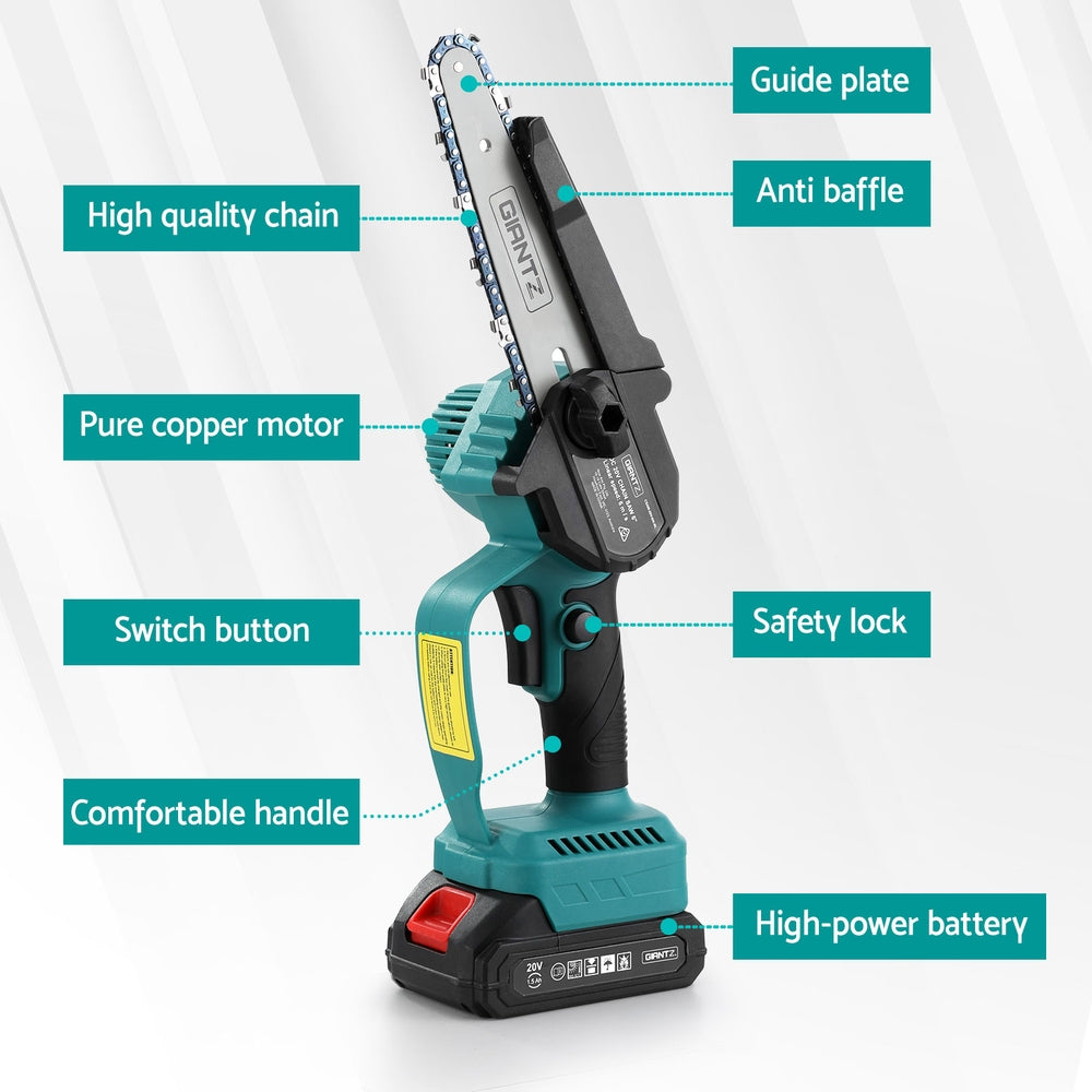 Giantz 6inches Mini Cordless Electric Chainsaw Rechargeable Wood Cutter