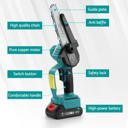 Giantz 6inches Mini Cordless Electric Chainsaw Rechargeable Wood Cutter