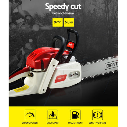 Giantz Chainsaw Petrol 92CC 24inches Bar Commercial E-Start Pruning Chain Saw