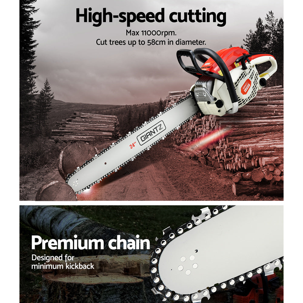 Giantz Chainsaw Petrol 92CC 24inches Bar Commercial E-Start Pruning Chain Saw