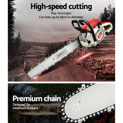 Giantz Chainsaw Petrol 92CC 24inches Bar Commercial E-Start Pruning Chain Saw