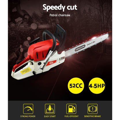 Giantz Chainsaw Petrol 52CC 20inches Oregon Bar Commercial E-Start Pruning Chain Saw