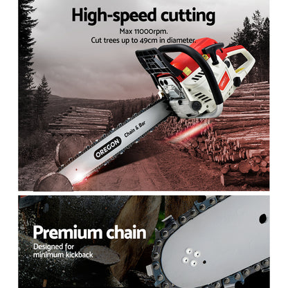 Giantz Chainsaw Petrol 52CC 20inches Oregon Bar Commercial E-Start Pruning Chain Saw