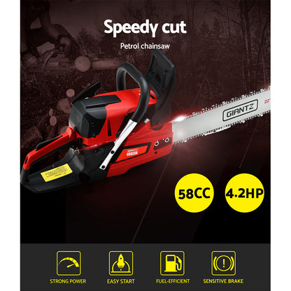 Giantz Chainsaw Petrol 58CC 22inches Bar Commercial E-Start Pruning Chain Saw,Giantz Chainsaw Petrol 58CC 22inches Bar Commercial E-Start Pruning Chain Saw 4.2HP