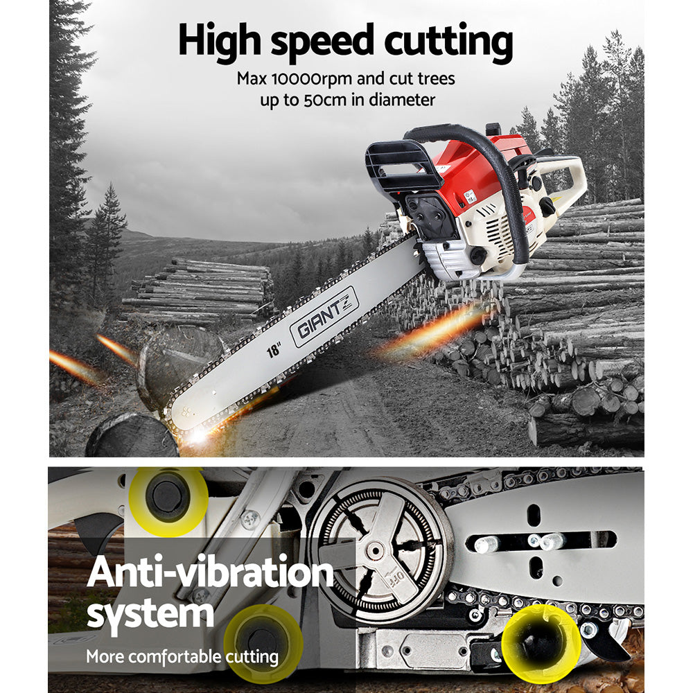 Giantz Chainsaw Petrol 75CC 18inches Bar Commercial E-Start Pruning Chain Saw