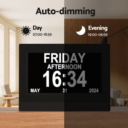 Artiss 7inches Digital Day Clock Calendar Alarm Black