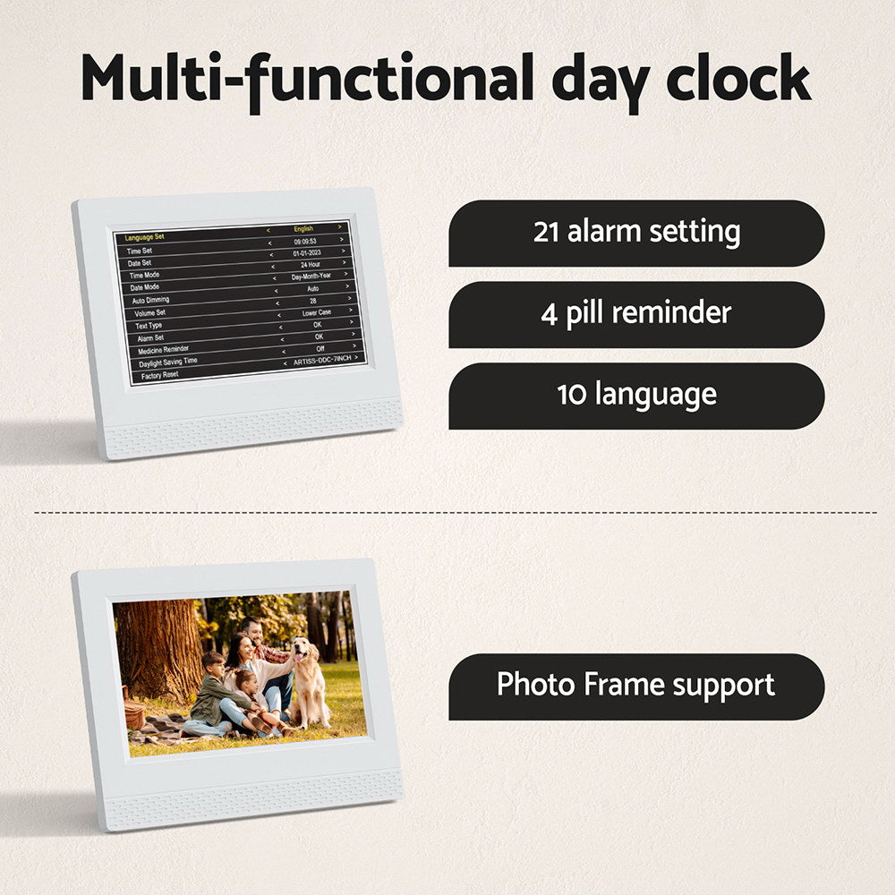 Artiss 7inches Digital Day Clock Calendar Alarm White