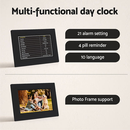 Artiss 8inches Digital Day Clock Calendar Alarm Black