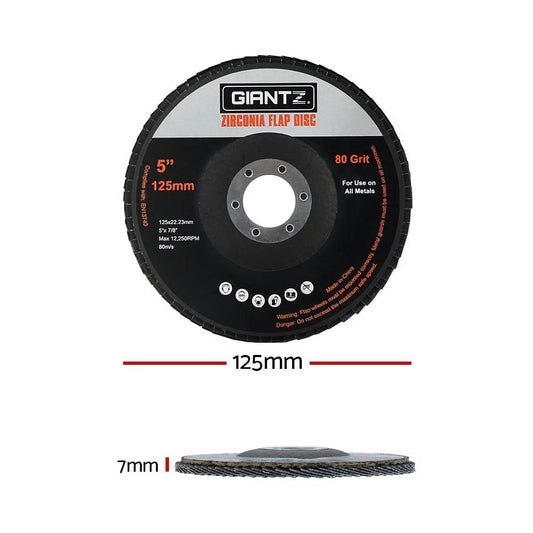 Giantz 100 PCS Zirconia Sanding Flap Disc 5inches 125mm 80Grit Angle Grinding Wheel