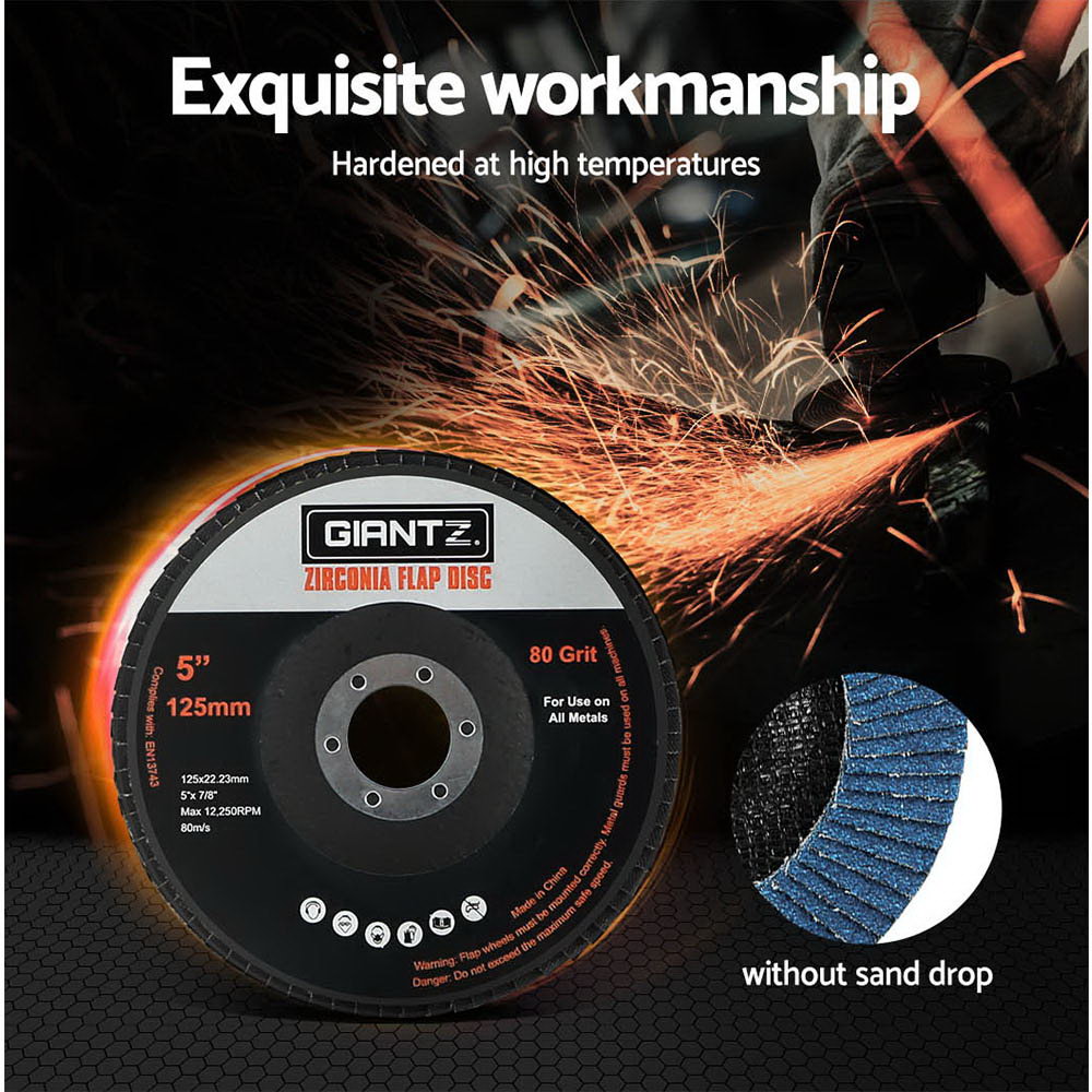 Giantz 100 PCS Zirconia Sanding Flap Disc 5inches 125mm 80Grit Angle Grinding Wheel