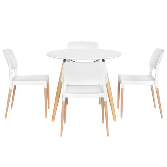1 Artiss Dining Table and 4 Chairs Set Round White