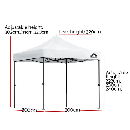 Instahut Gazebo Pop Up 3x3m w/Base Podx4 Marquee Folding Outdoor Wedding Camping Tent Shade Canopy White