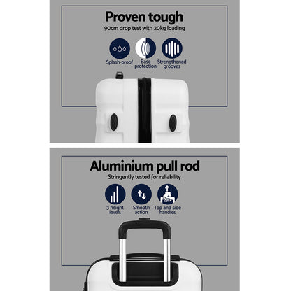 Wanderlite 3Set 20-24-28 Inch Luggage with TSA Lock Spinner Travel Suitcase Carry On Hard Shell Luggage Case White
