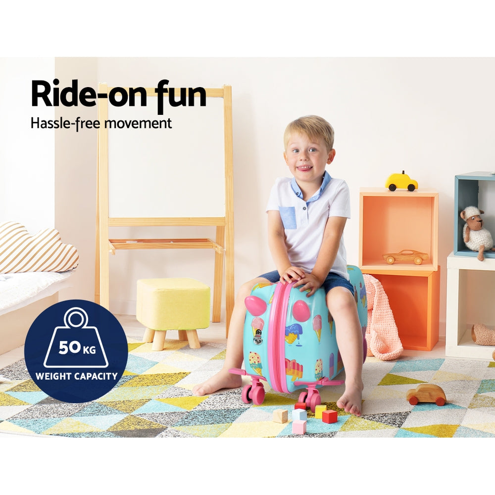 Wanderlite 17inches Kids Ride On Luggage Children Suitcase Trolley Travel Ice Cream