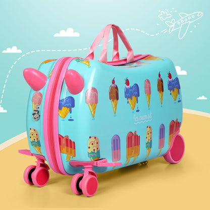 Wanderlite 17inches Kids Ride On Luggage Children Suitcase Trolley Travel Ice Cream