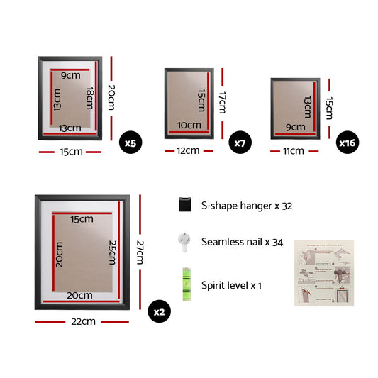 Artiss Photo Frames Art Holder 30PCS 8x10inches 5x7inches 4x6inches 3.5x5inches Black