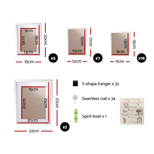 Artiss Photo Frames Art Holder 30PCS 8x10inches 5x7inches 4x6inches 3.5x5inches White