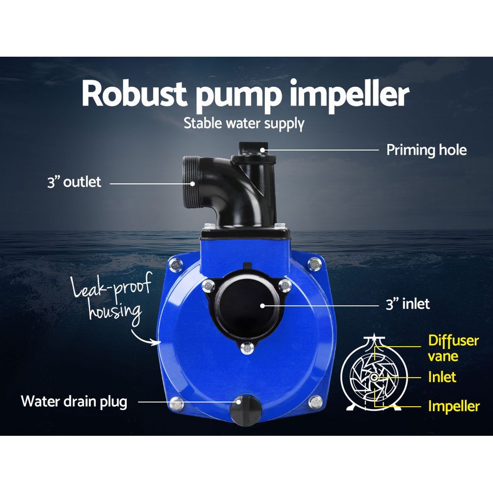 Giantz Petrol Water Pump 3inches High Flow Transfer Fire Fighting Irrigation