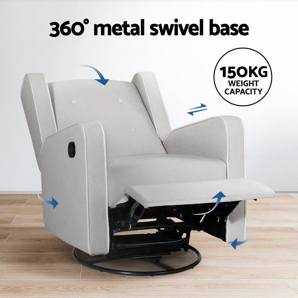 Artiss Recliner Armchair 360锟�Swivel Grey Fabric