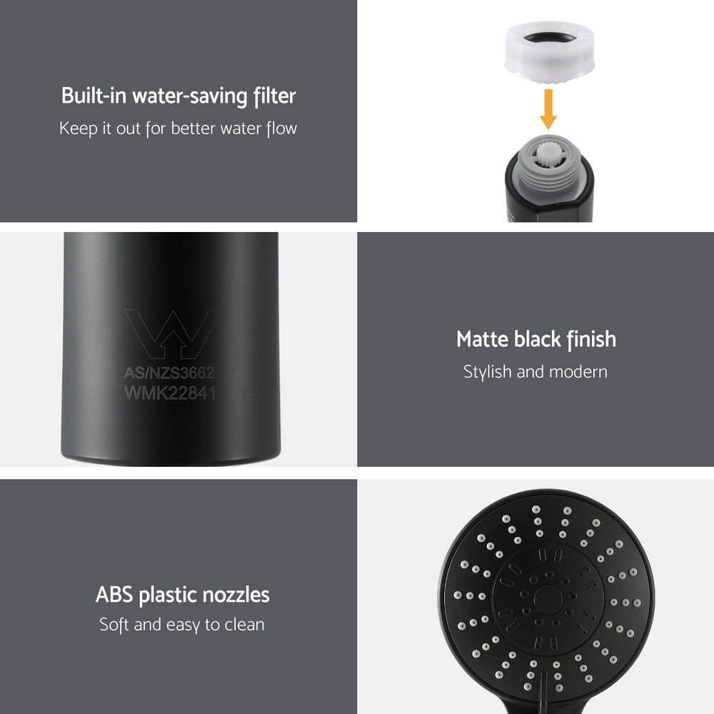 Handheld Shower Head 4.5inches High Pressure 5 Modes Poweful Round Black