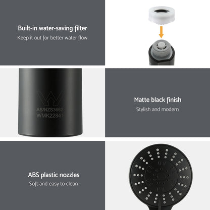 Handheld Shower Head 4.5inches High Pressure 5 Modes Poweful Round Black