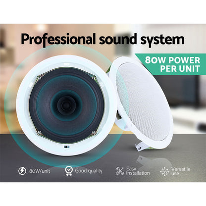 2 x 6inches In Ceiling Speakers Home 80W Speaker Theatre Stereo Outdoor Multi Room