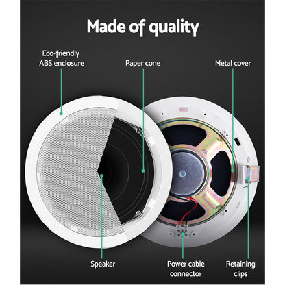 2 x 6inches In Ceiling Speakers Home 80W Speaker Theatre Stereo Outdoor Multi Room