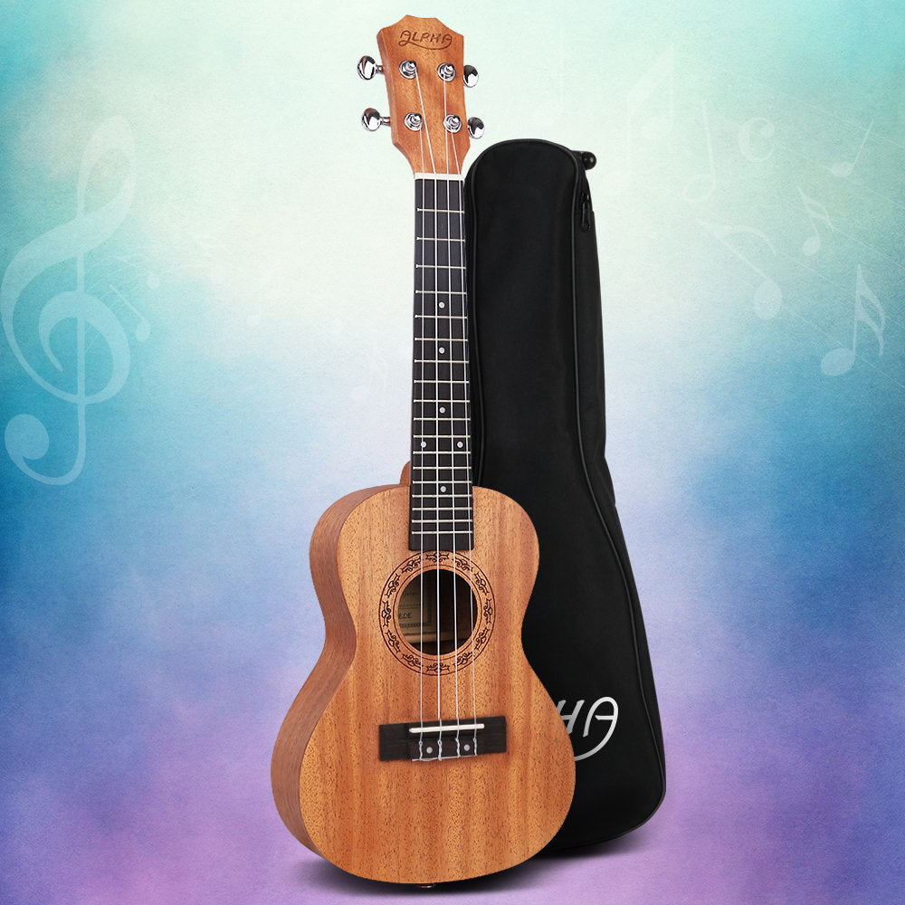 Alpha 23inches Ukulele Natural Mahogany Concert Beginner Gift w/ Carry Bag