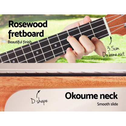 Alpha 26inches Ukulele Natural Mahogany Tenor Beginner Gift w/ Carry Bag